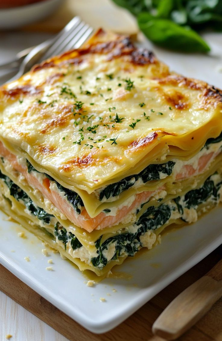 ლაზანია ორაგულითა და ისპანახით