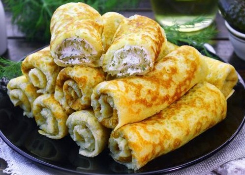 ბლინები კიტრის მარილწყალზე, ყველის შიგთავსით